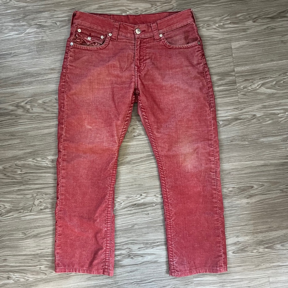 True Religion Mens Red Corduroy Straight Leg Pants Size 32 Vintage Style